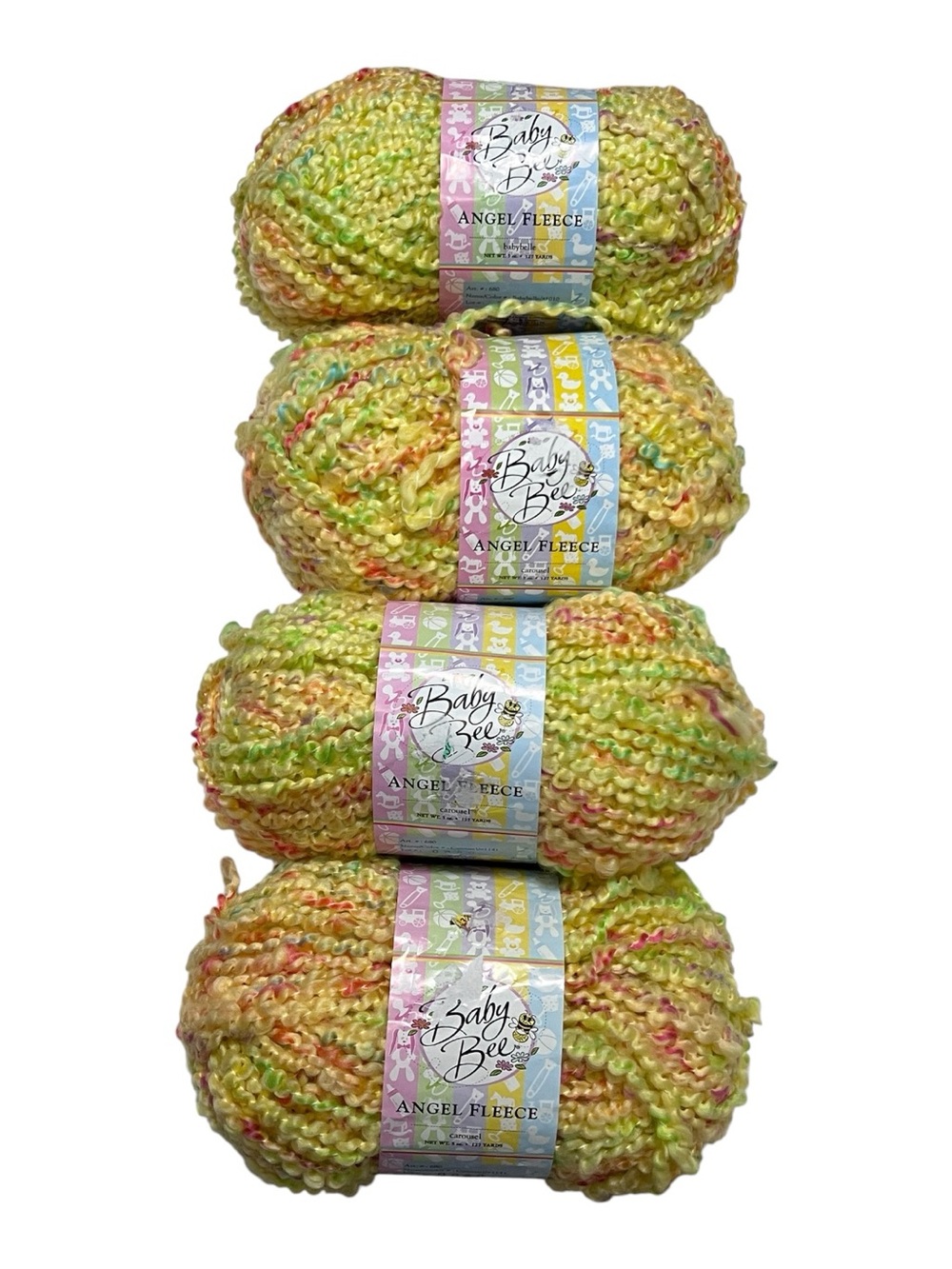 Vtg Baby Bee Yarn Angel Fleece Carousel BabyBelle Yellow Boucle Lot of 4 Skeins
